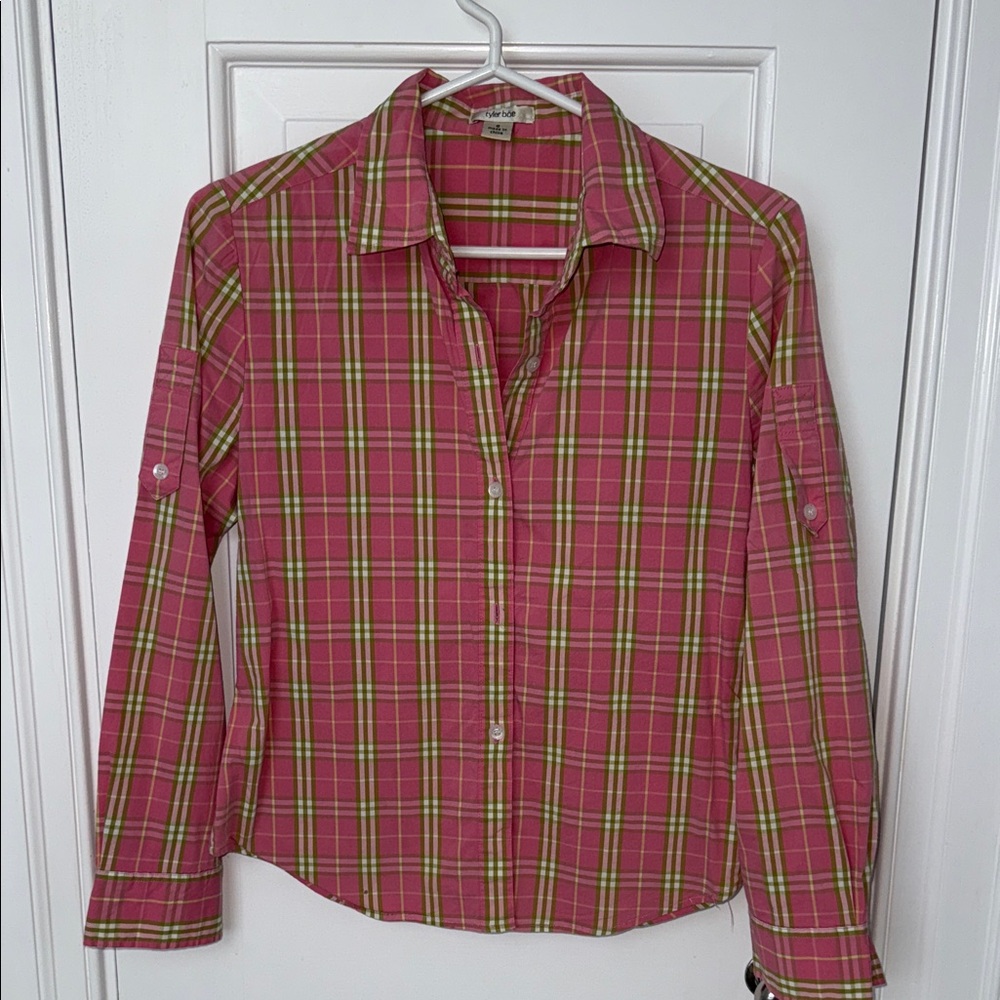 Tyler Boe pink plaid long-sleeved button-down shirt size 8